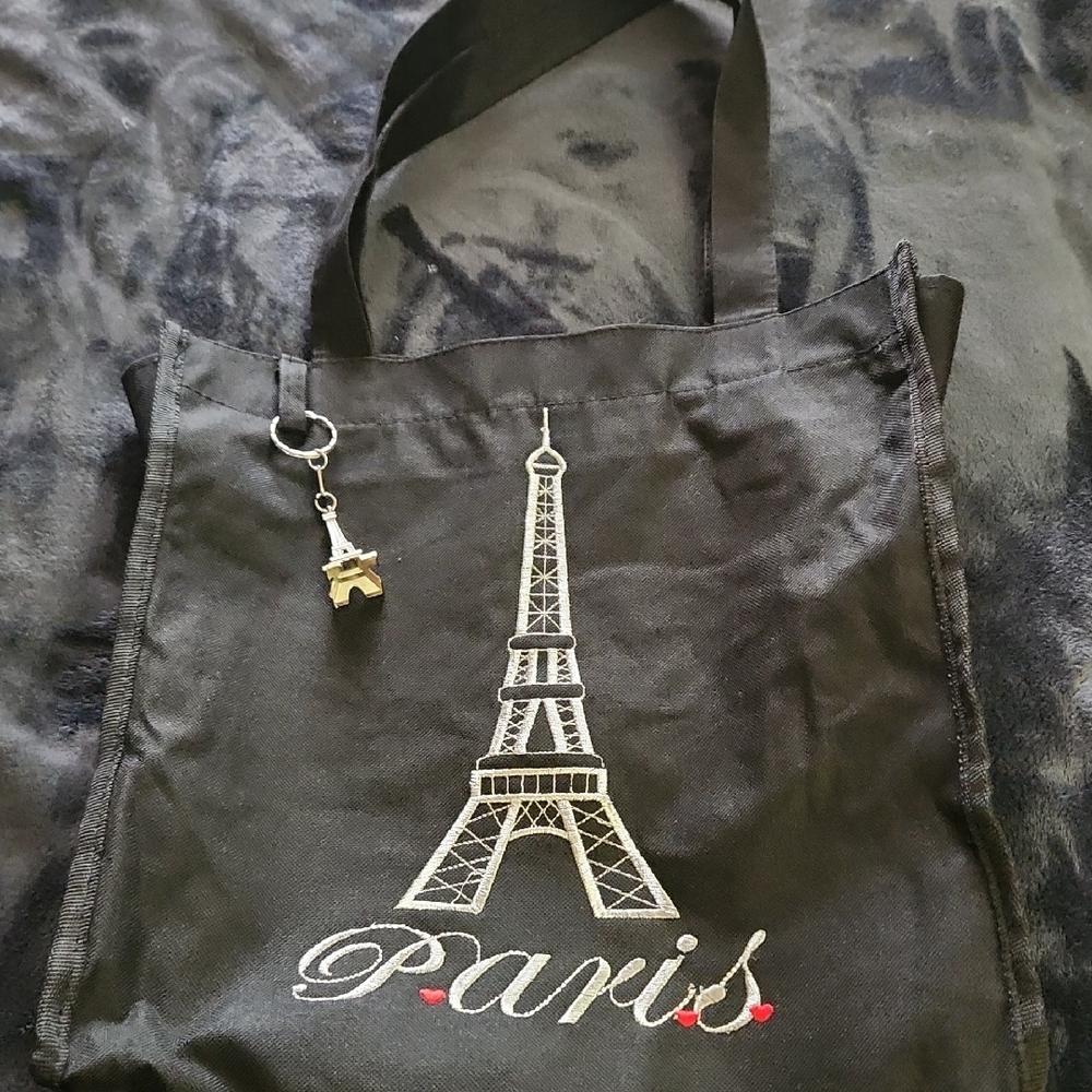 Black Paris Tote Bag with Eiffel Tower Design